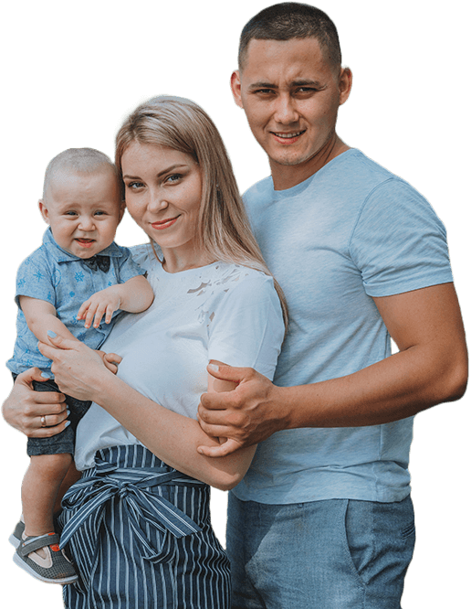 Family of three smiling